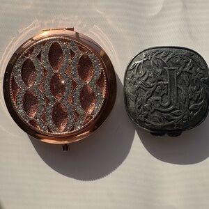 Vintage Jafra Cosmetics Pewter Pressed Powder compact and Monet mirror compact
